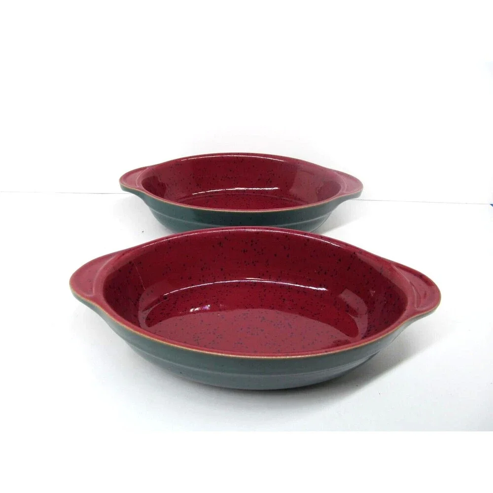 Denby Harlequin Set Of 2 Red And Green Speckled 8 7/8